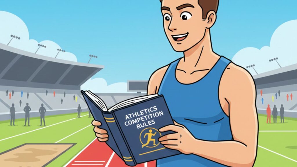 Atleta leyendo las reglas del atletismo